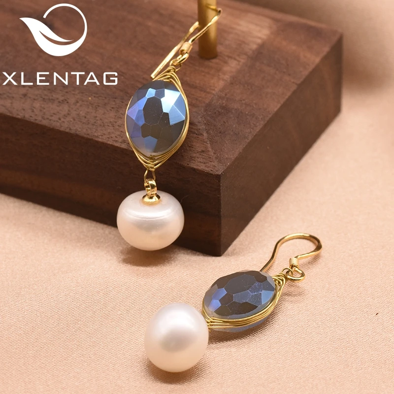 XlentAg натуральный синий камень пресноводный жемчуг Висячие Серьги Brincos Para As Mulheres