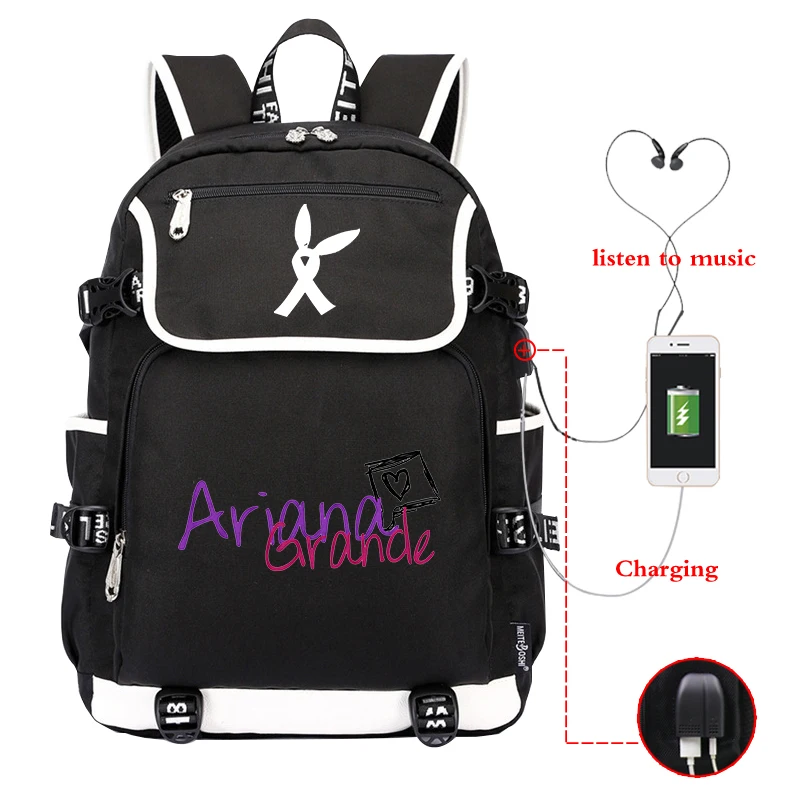 Canvas Backpack 15 Ариана Гранде школьный рюкзак модные мужские рюкзаки Банг Чан Феликс вуцзинь Миньо путешествия ноутбук рюкзак usb зарядка ранец - Цвет: Canvas Backpack 15