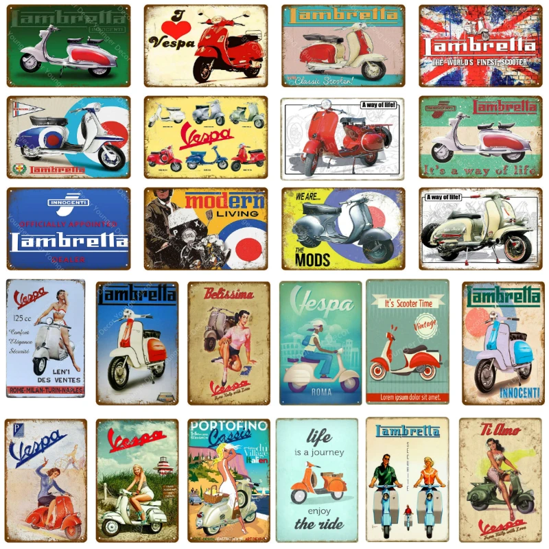 Мотоботы Электромобиль Vespa металлические оловянные вывески винтажный плакат на