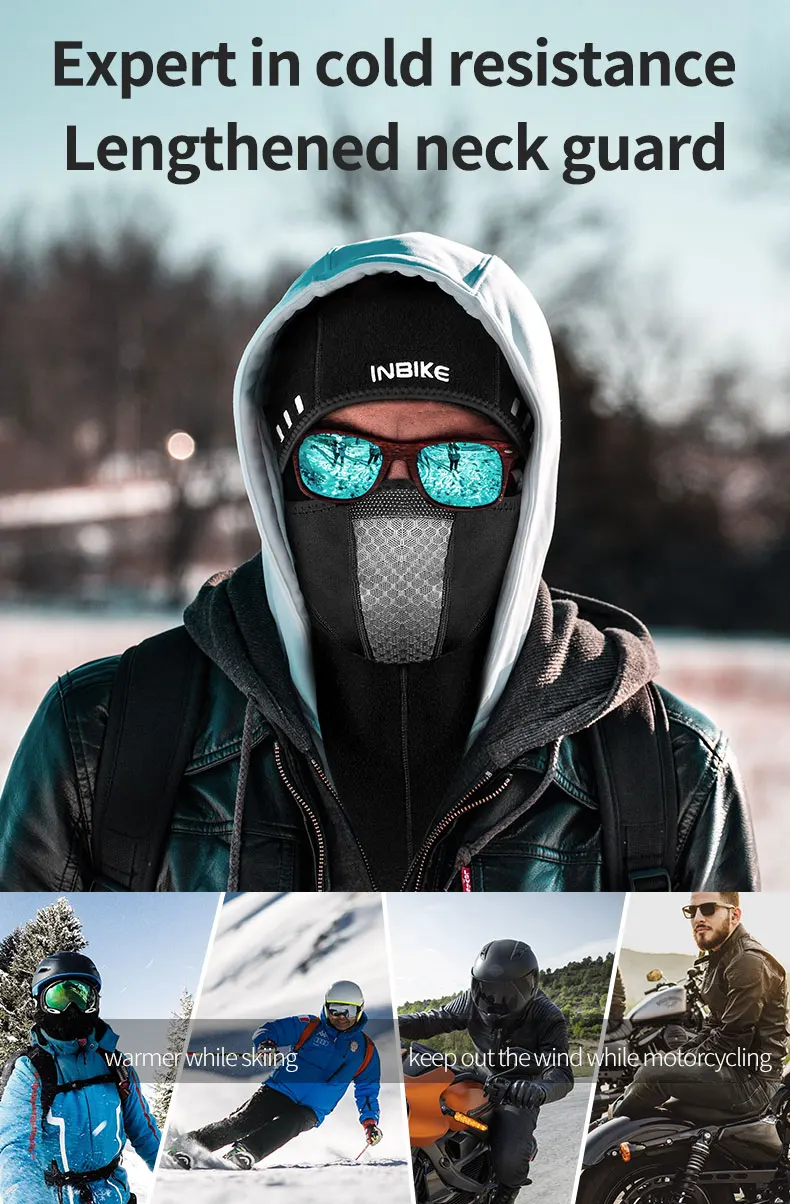 INBIKE, зимняя велосипедная маска для лица, лыжная шапка, велосипедная маска для лица, теплый флисовый шарф, Мужская полумаска для лица, щит сноуборд, шапка, велосипедный головной убор