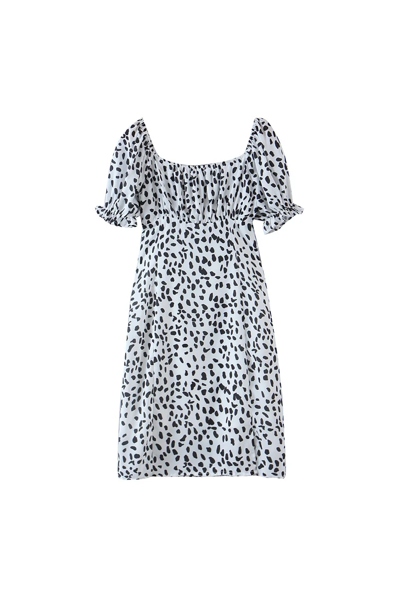 

Retro Palace Style Temperament Spotted Holiday Dress, Square Neck Puff Sleeves, Waist Slimming, Hip Skirt