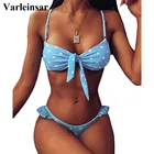 2021 сексуальное голубое бикини в горошек с бантом, Женская купальная одежда, женский купальный костюм, комплект бикини из двух предметов, Бразильский купальный костюм V1672