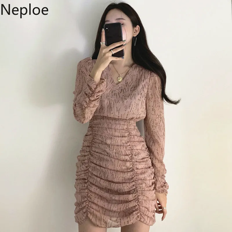 Женское шифоновое платье с высокой талией плиссированное в Корейском стиле v