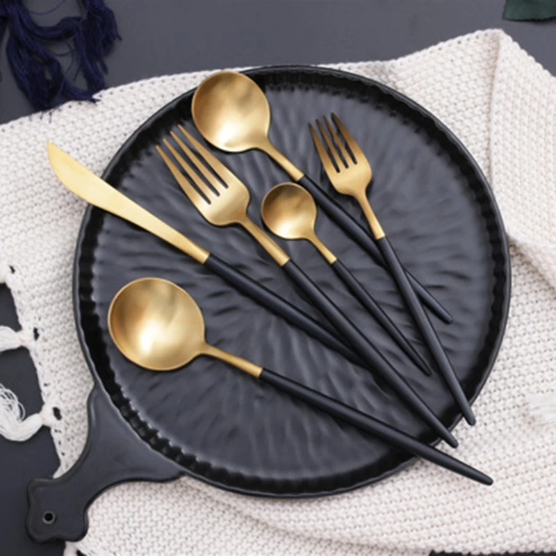 36 шт. черный набор столовых приборов золотистого 18/10 Нержавеющая сталь