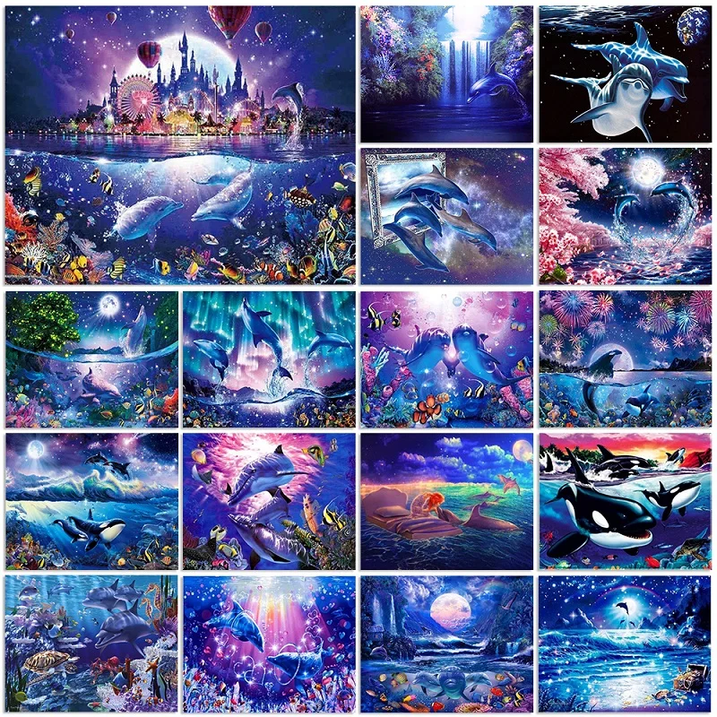 

5D DIY Full Diamond Painting Animal Dolphin Diamond Embroidery The Underwater World Pictures Mosaic Cross Stitch Home Decoration