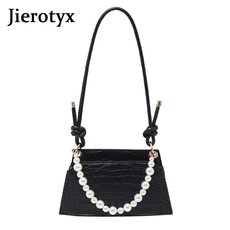 

JIEROTYX Leather Shoulder Bags For Women 2021 New Fashion Female Shoulder Bag Designer Beading Tote Bag Handbags Bags Sac A Main
