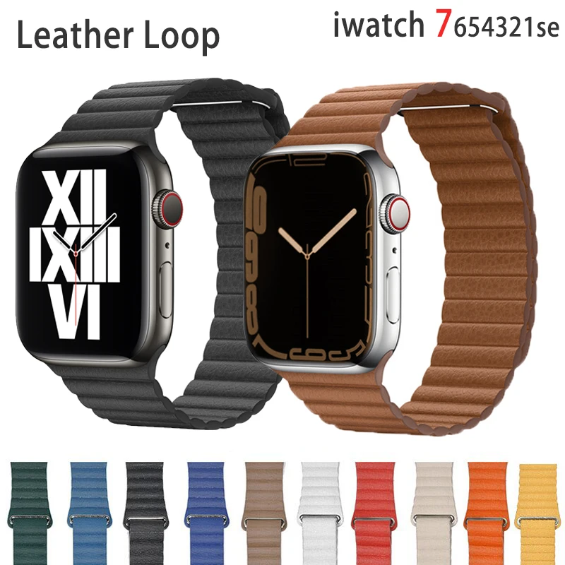 

Ремешок кожаный для Apple watch band 44 мм 45 мм 40 мм 38 42 1:1, оригинальный звеньевой браслет с магнитной застежкой для iWatch seвозы 6 4 SE 7 41