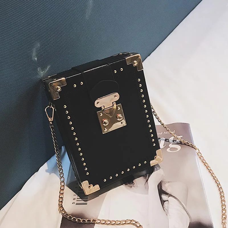 Black WOBAG Высокое качество маленькая квадратная сумка на плечо пакет клатч модная сумка с заклепками форма сумка через плечо повседневная женская сумка - Цвет: Black