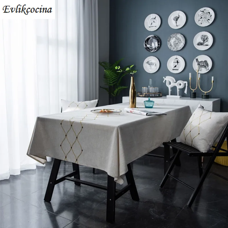 

Free Shipping Gold Rhombus Tablecloth Embroidery Table Cover Mantel De Mesa Multifunction Printed Cloth Nappe Centrini Moderni