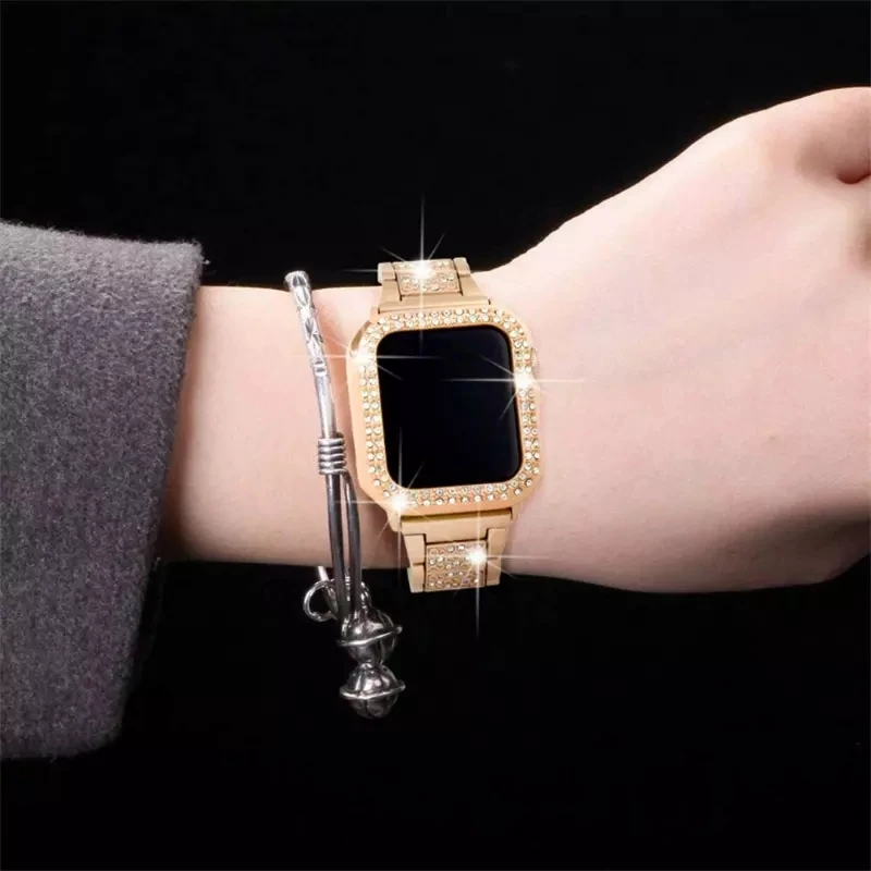

Diamond Band + Case for Apple Watch Bands 44mm 42mm 40mm 38mm Women Glitter Stainless Steel Strap for iWatch Series 6 5 4 3 2 1
