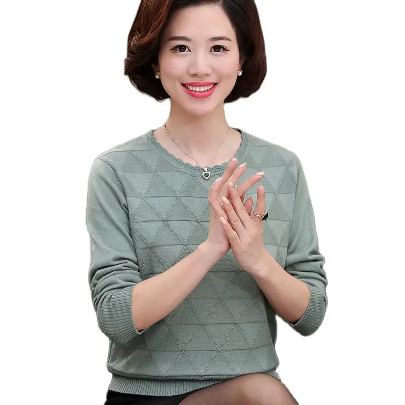 

2021 Women's autumn and winter long-sleeved shirt loose mother loaded autumn shirt shirt middle-aged ladies sweater