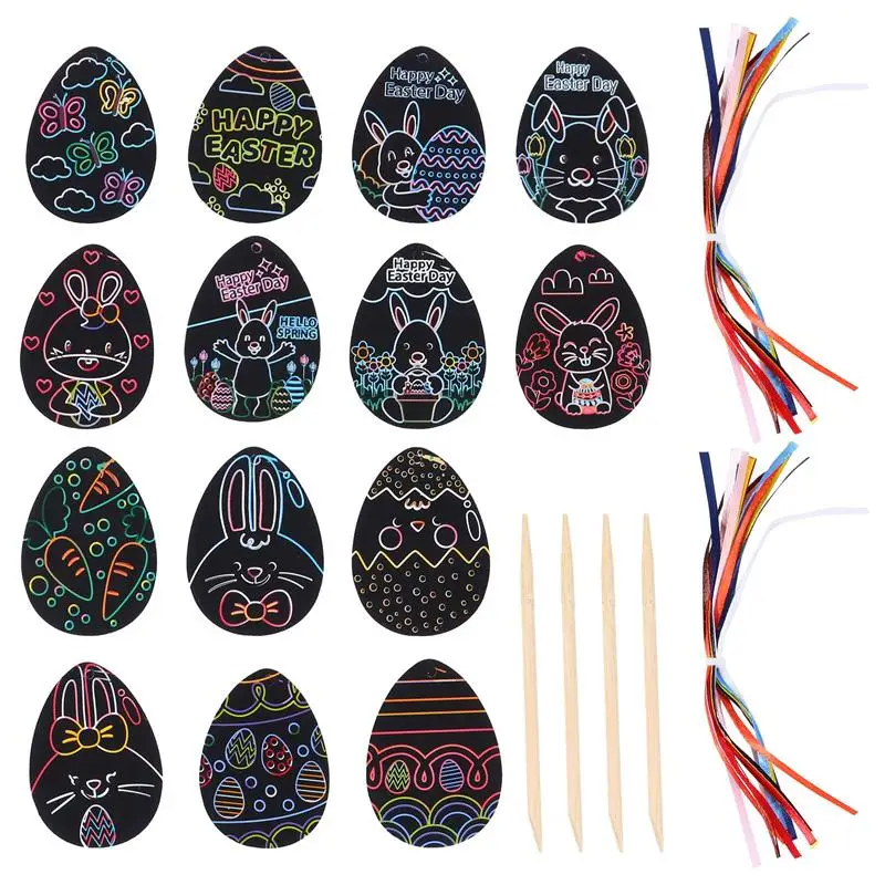 Набор пасхальных поделок 60 шт. пасхальные карты для царапин с деревянной