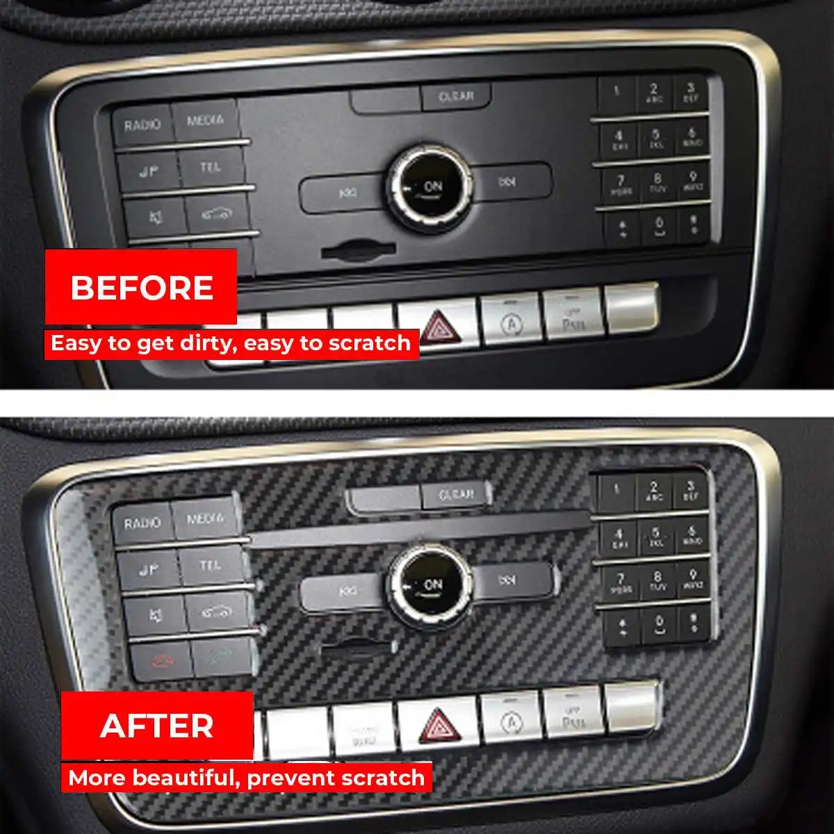 

New Car Styling Carbon Fiber Style Center Console CD Frame Auto Cover Stickers Trim For Mercedes for Benz A GLA CLA Class