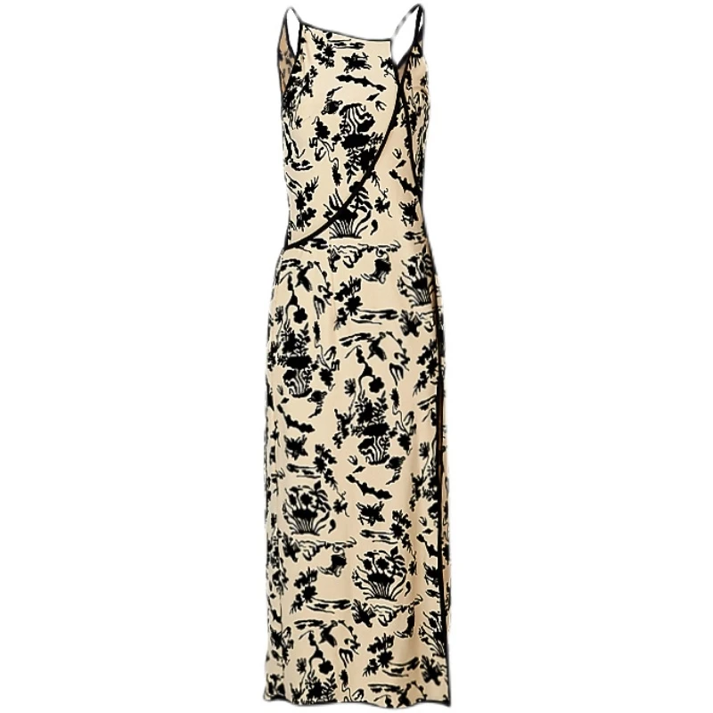

2021spring/Summer New Women's French Style Retro Minority Slim Fit Slit Overall Dress Cheongsam Improved Dress