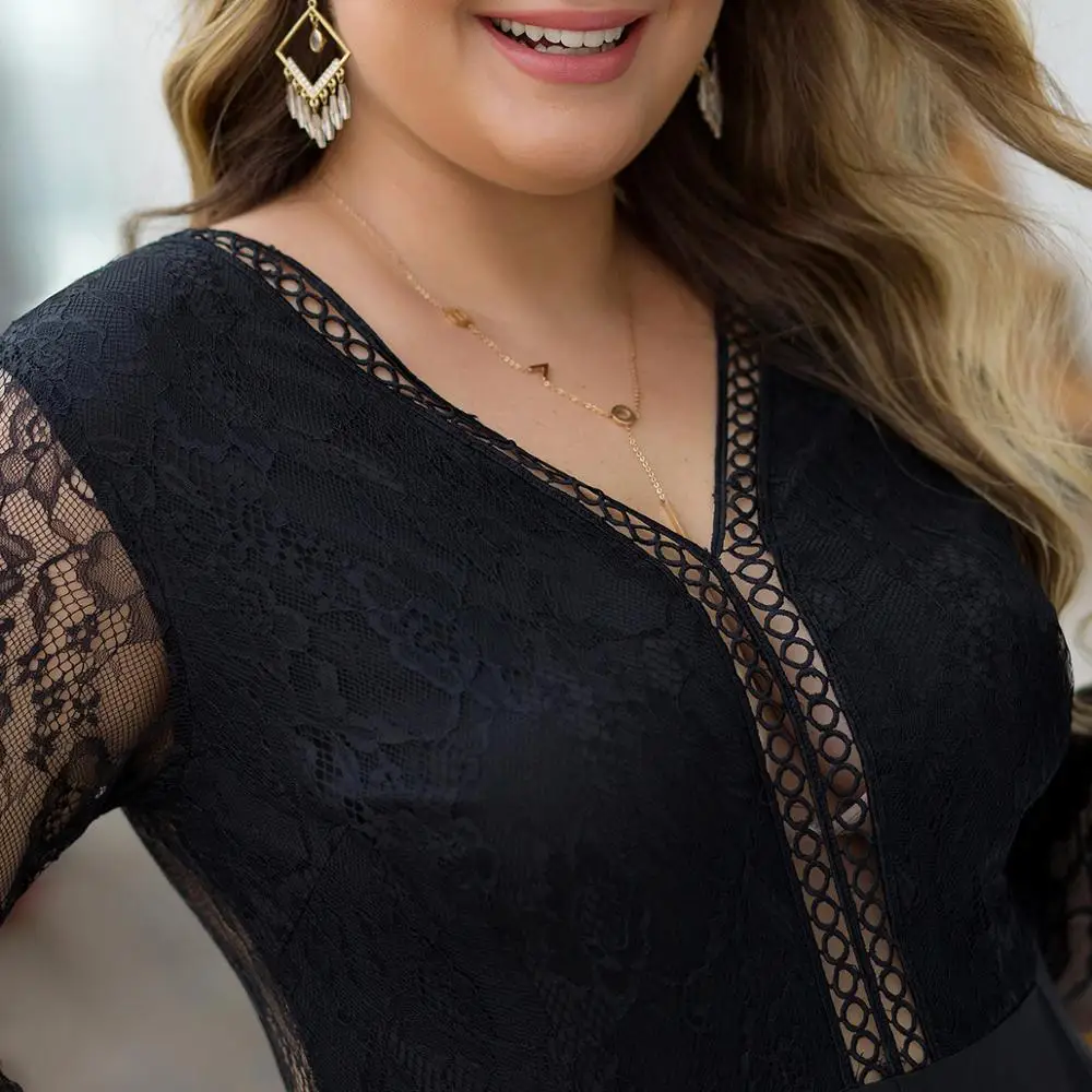 Женский кружевной комбинезон WHZHM черный сетчатый с v образным вырезом и открытой