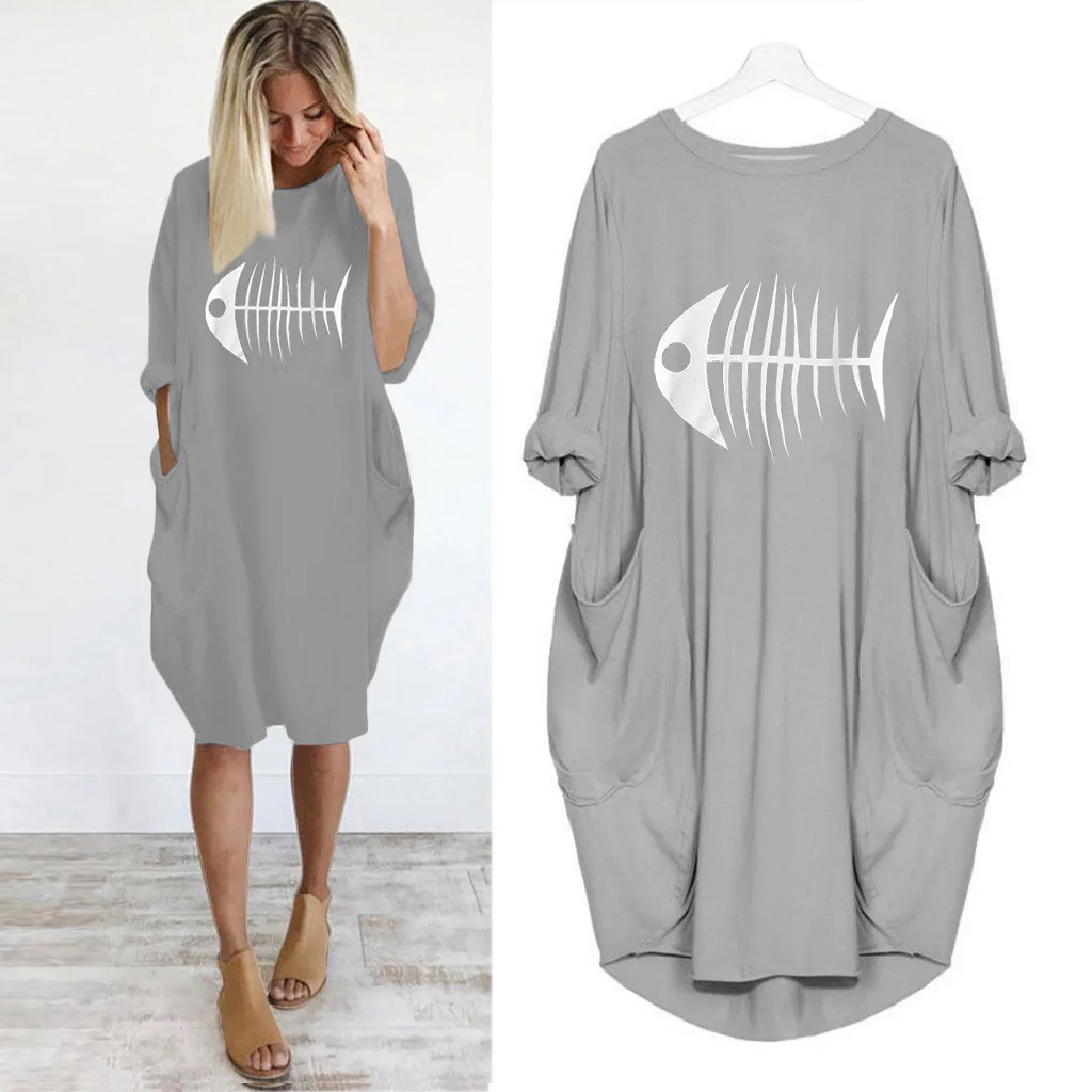 

Women Dress Cute Car Letter Vintage Dresses Print Long Sleeve Casual Pocket Plus Size 5XL Woman Dress Loose Vestidos Robe