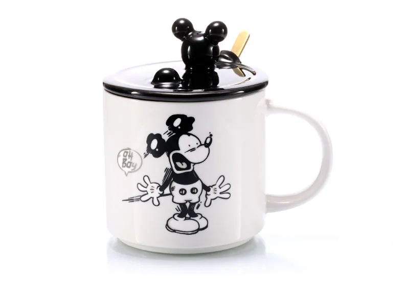 Disney чашка для воды большой емкости керамическая крышка чашка с ложкой необычная Кружка Мода Мультфильм Молоко Кофе Кружка