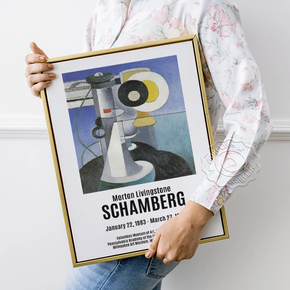 

Morton Livingston Schamberg Exhibition Museum Poster, Telephone Abstract Canvas Painting, Vintage Solid Geometry Wall Picture