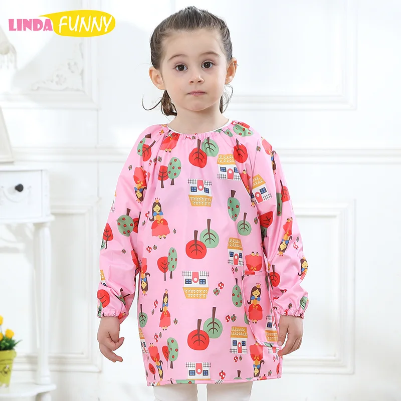 Lovely Girls Boy Bibs Infant Long Sleeve Waterproof Baby Feeding Smock Apron Children Coverall Bib Toys Bebe Painting Kids | Мать и