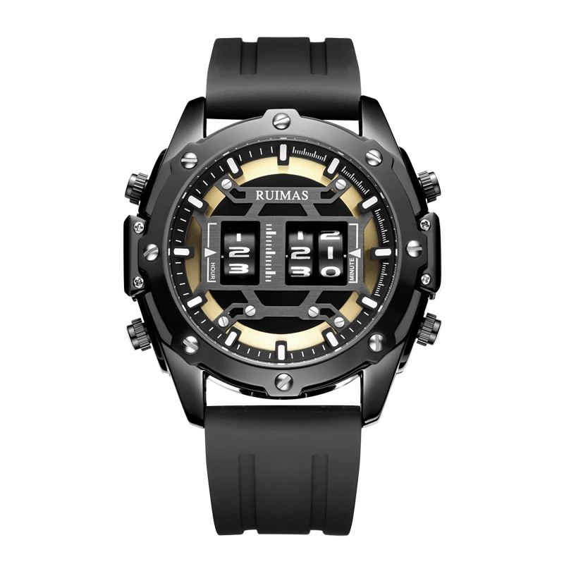 RUIMAS Luxury Brand Men Watch Rolling Time Sport Rubber Strap Wristwatch Waterproof Military Quartz Watches Relogio Masculino | Наручные
