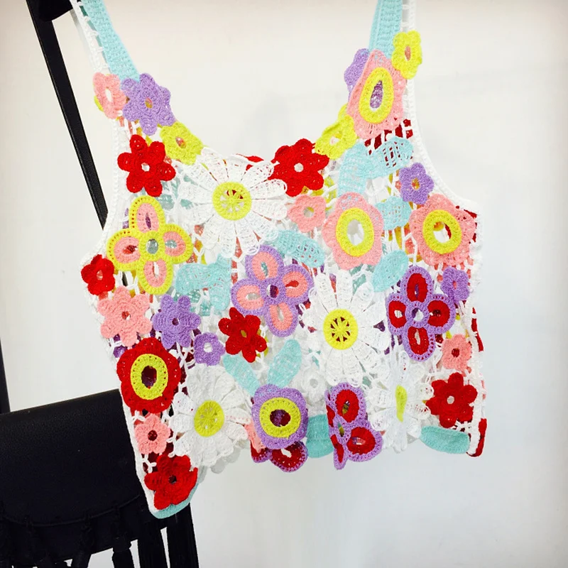 Женские Короткие жилеты Gagarich разноцветные Ажурные топы с крючком и цветком