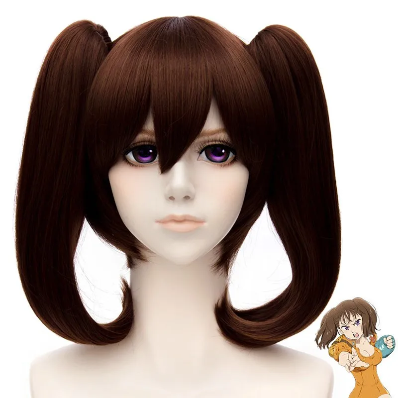 The Seven Deadly Sins Diane Cosplay Wigs Brown Double Ponytails Heat Resistant  Hair Wig Halloween