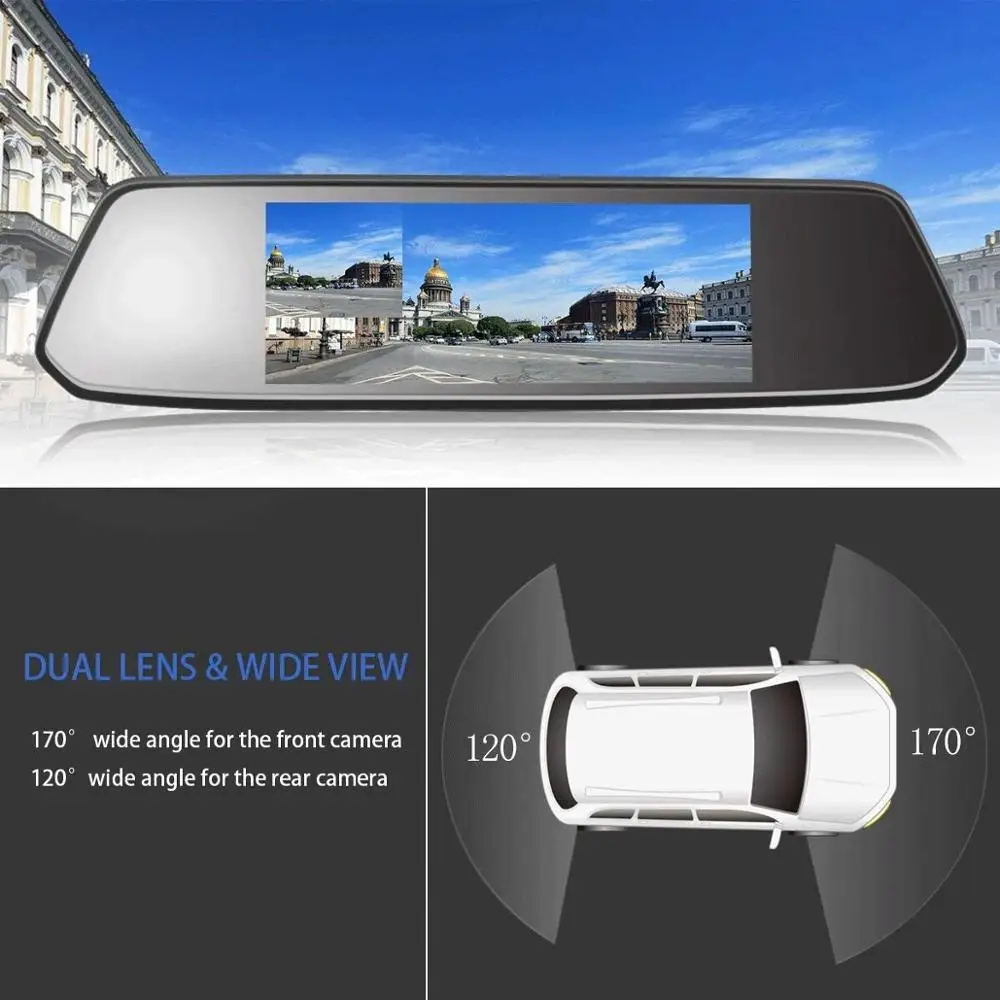 Видеорегистратор автомобильный с 7-дюймовым сенсорным экраном и камерой заднего