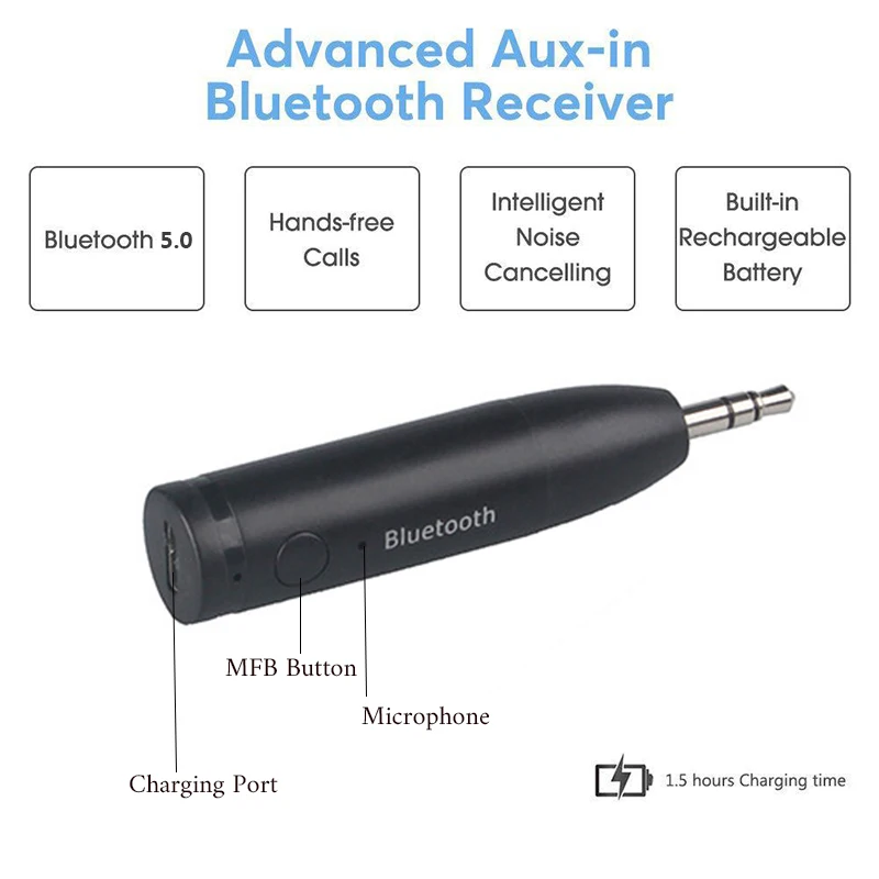 Беспроводной Bluetooth 5 0 автомобильный комплект Мини 3 мм разъем AUX свободные руки