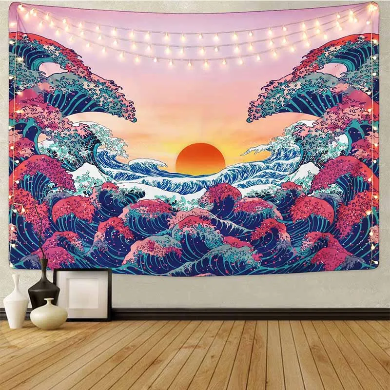 

Natural Scenery Ocean Sunset Tapestry Wall Hanging Hippie Tapestry Wall Carpet ArtCloth Thin Backdrop Decor Psychedelic Tapestry