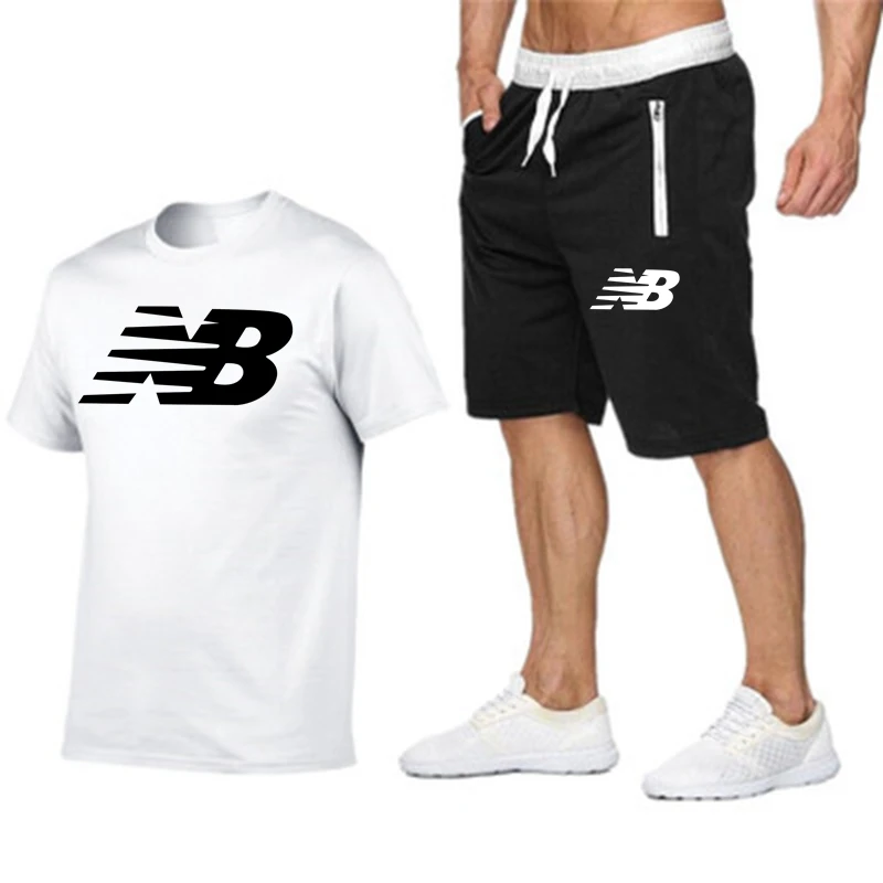 

2021Summer Popular New Men's T-Shirt + Sports Shorts Set Suit Personalized Fashion Printing High Sports Running Set NB mens sui