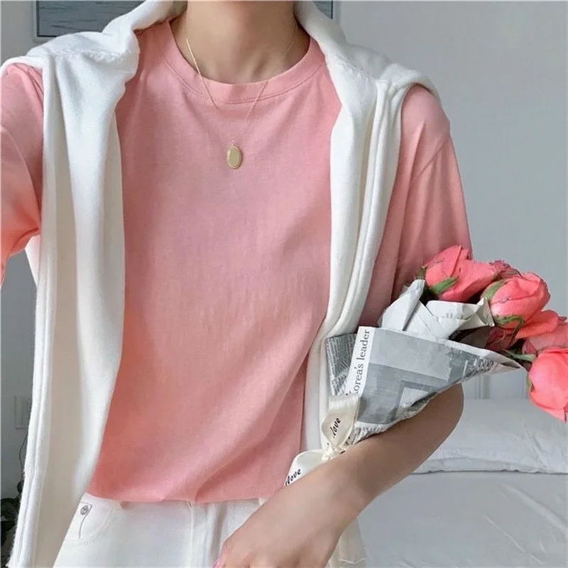 

T-shirts Women Solid Loose Casual Tops Ulzzang Chic Colorful Stylish Students Mature Ladies Comfortable Fashion Lovely Daily New