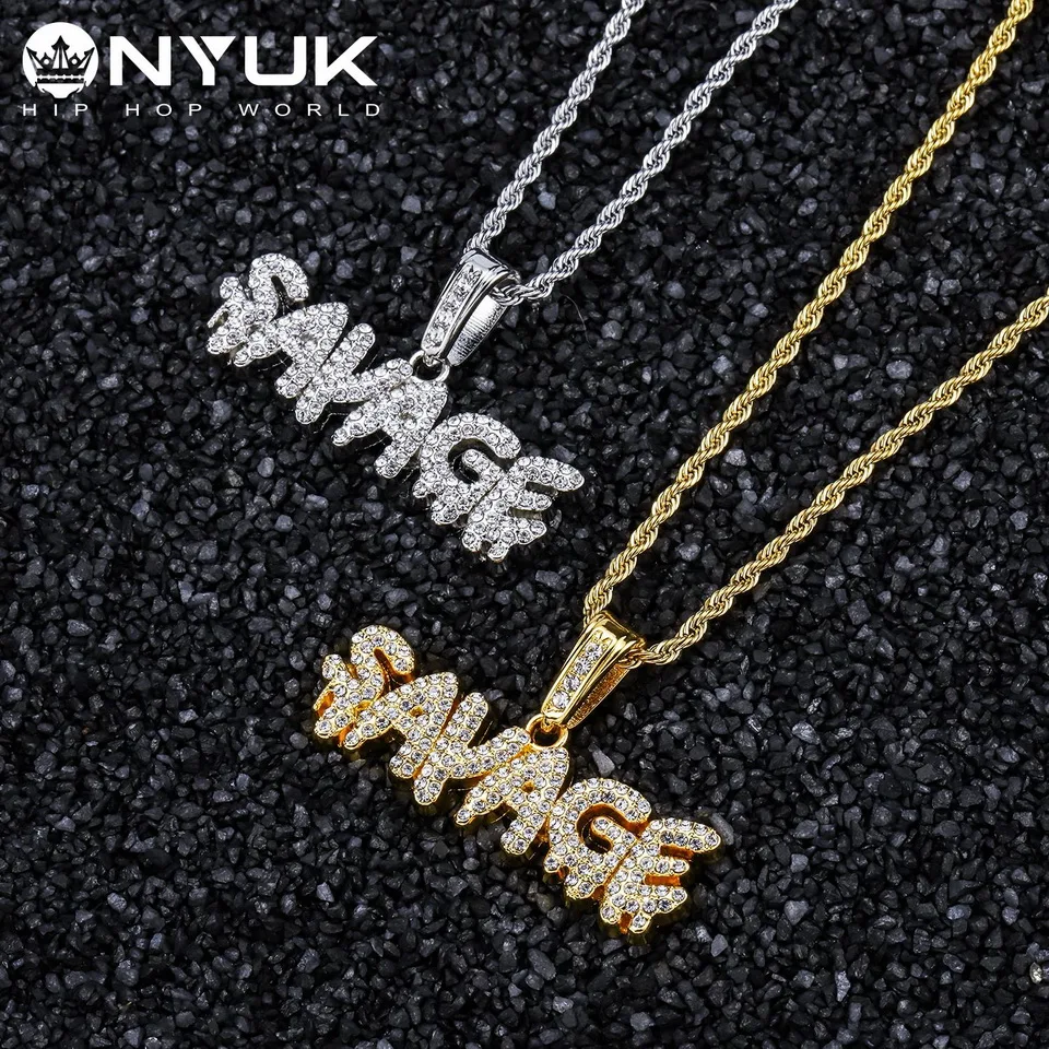 NYUK хип хоп ожерелье Золотое Серебро Цвет Iced Out цепи микро проложить дикарь в стиле