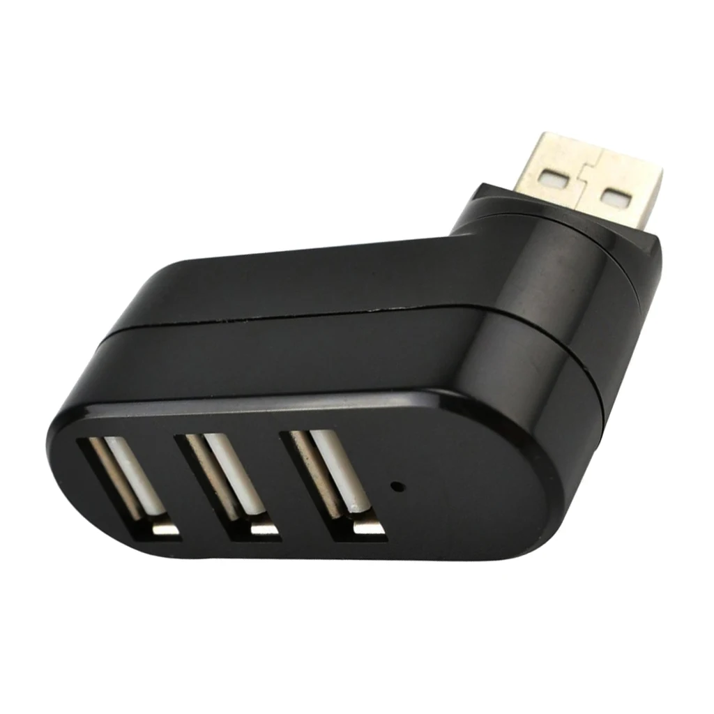 

180 Degree Rotate USB 2.0 HUB Mini 3 Ports Splitter Hub Adapter Black