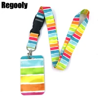 10pcs colorful rainbow pattern art cartoon anime fashion lanyards bus id name work card holder accessories decorations kid gifts