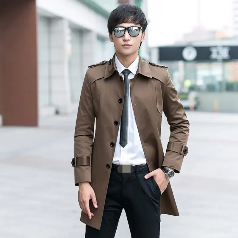 

England Style Single Breasted Men Windbreakers Youthful Fashion Slim Thin Medium Long Jackets Oversize 9XL Autumn Business Coat