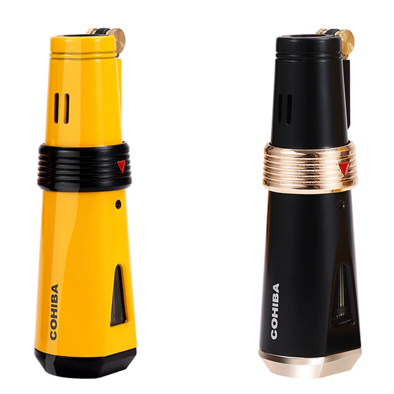 

Уникальная ветрозащитная фонарь жигалка COHIBA, многоразовая Зажигалка для сигар, струйная Зажигалка для сигар с подарочной коробкой, бесплат...