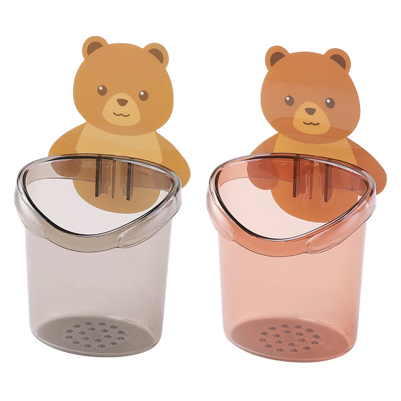 

Multifunction Bear Wall Mounted Toothbrush Holder Cup Punch Free Storage Rack Bathroom Supplies Organizer Bathroom Accessories