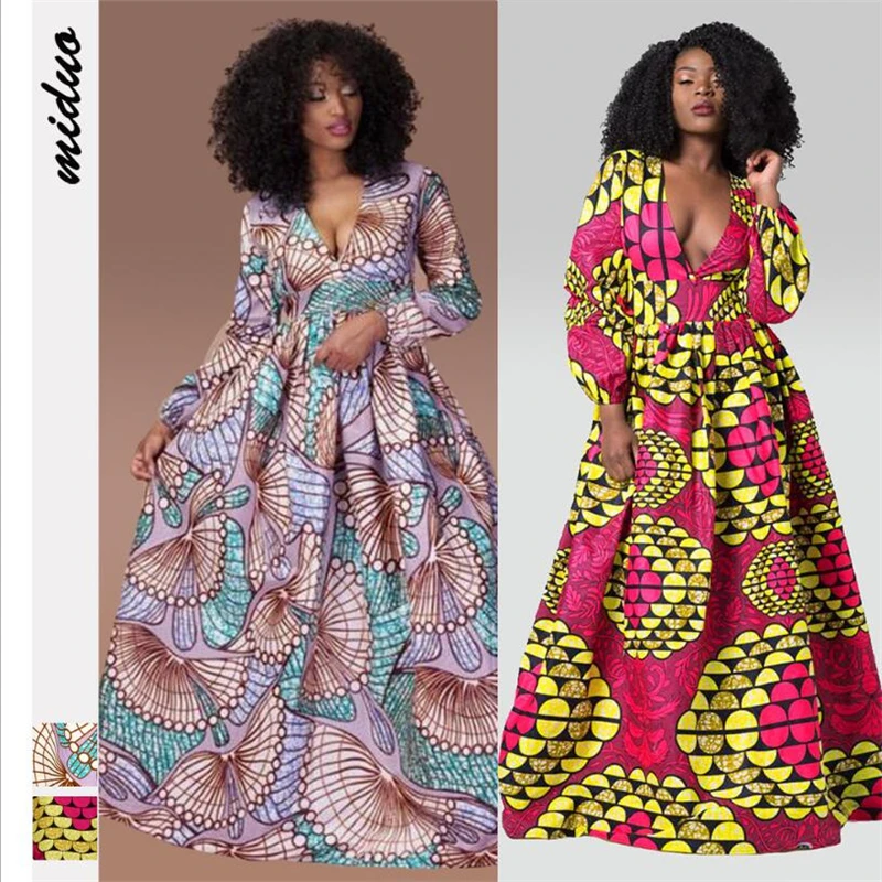 Модные африканские Макси платья с длинным рукавом для женщин размера плюс