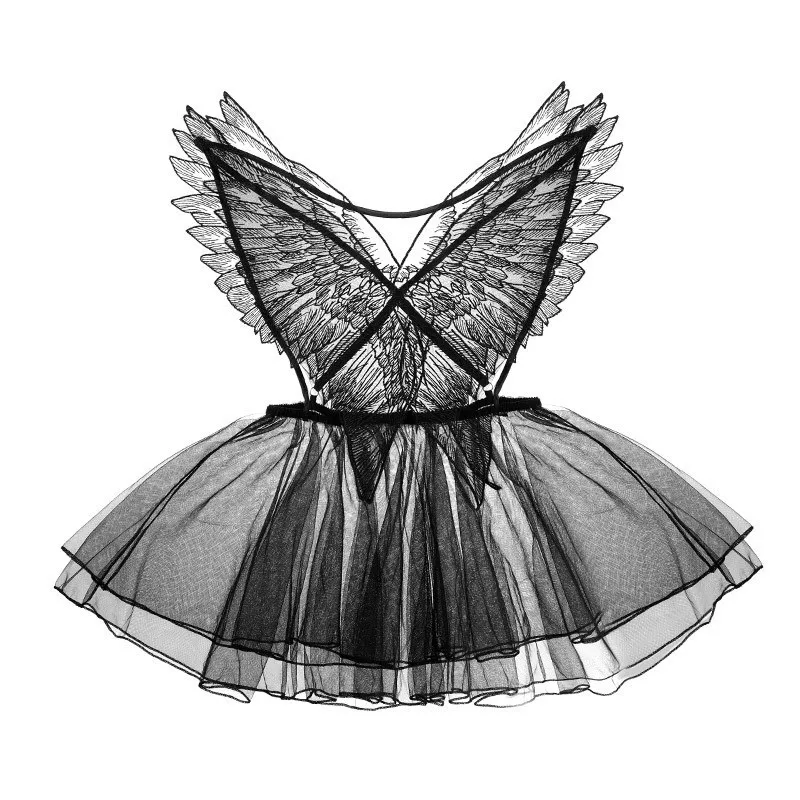

Ladies sexy small chest mesh tulle lace cute wings alluring pajamas
