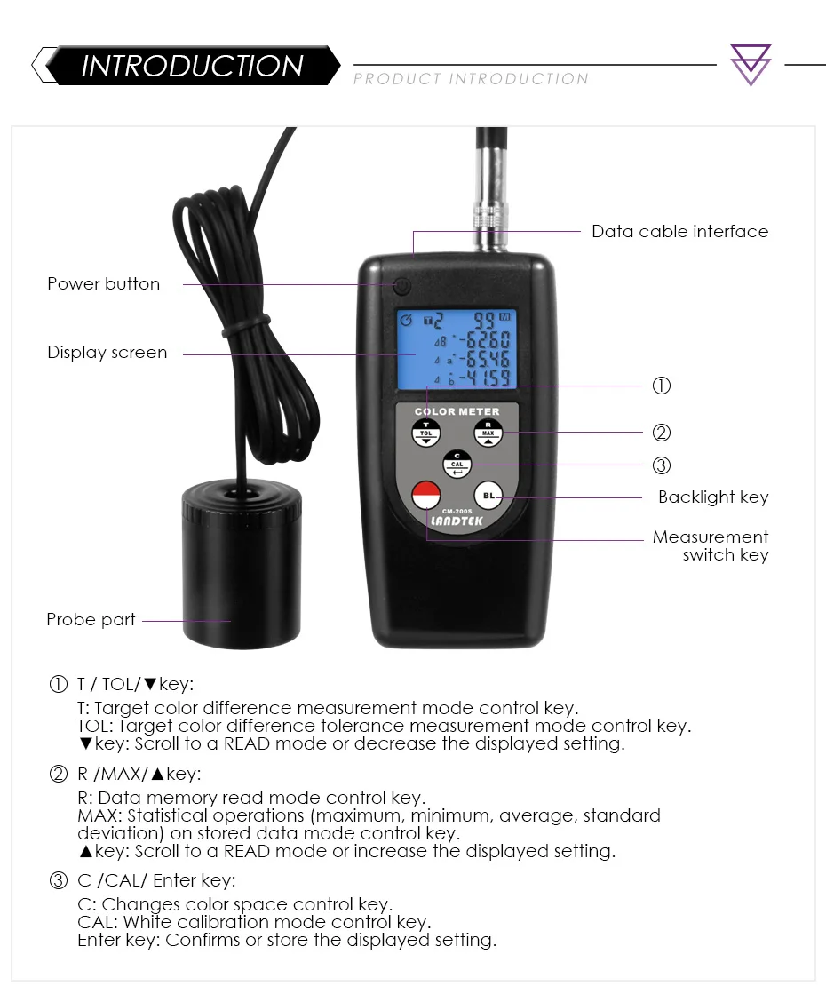 Landtek CM-200S измеритель цвета Цифровой точный лабораторный цветной imeter анализатор цвета для измерения разницы цвета между двумя цветами