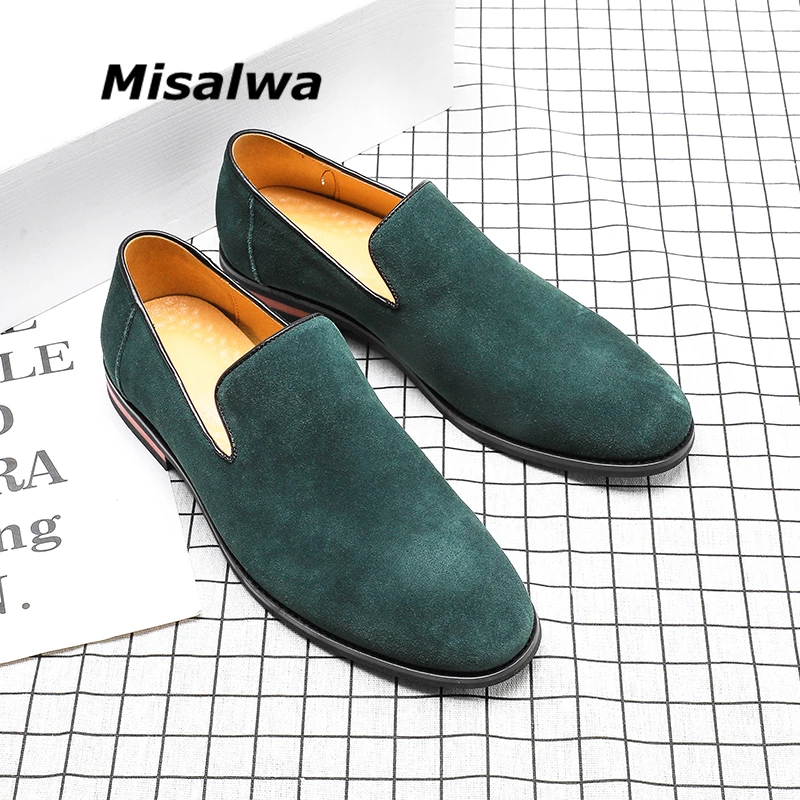 

Summer Spring Green Men Flats Misalwa Casual Cow Suede Moccasins Simple Office Leisure Loafers Slip-on Dropshipping