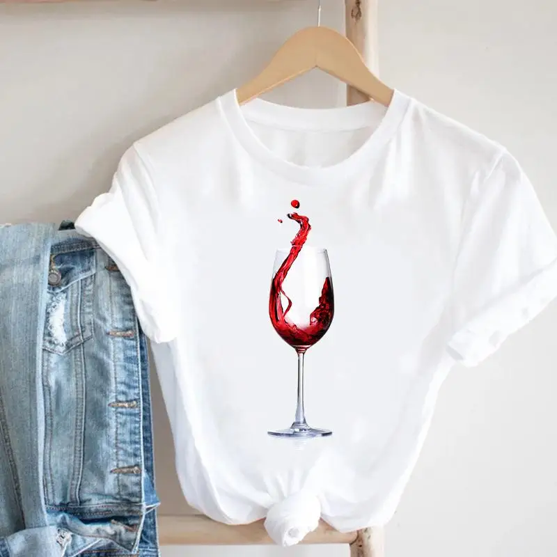 

Short Sleeve Women Fashion Clothing Female Summer Clothes Wine Lovely Trend Cute Casual Tshirt Top Graphic Tee T-shirt
