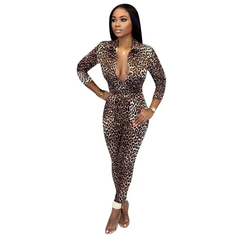 Женские сексуальные комбинезоны боди с отворотом длинным рукавом пуговицами и