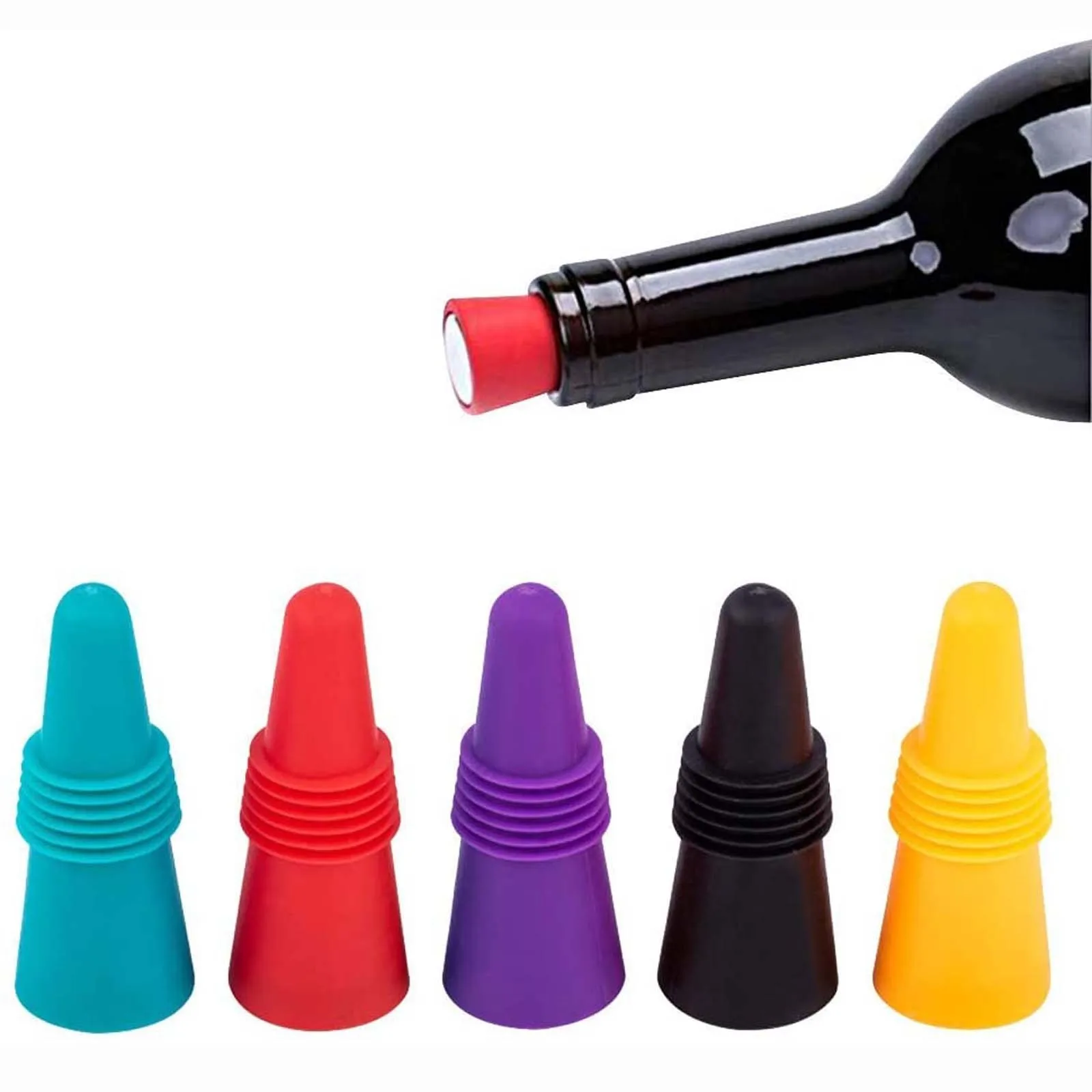 

5PC Silicone Wine Sealer Leak Free Wine Stoppers Home Bar Bottle Stopper Cover Beer Beverage Champagne Closures Seal Tool
