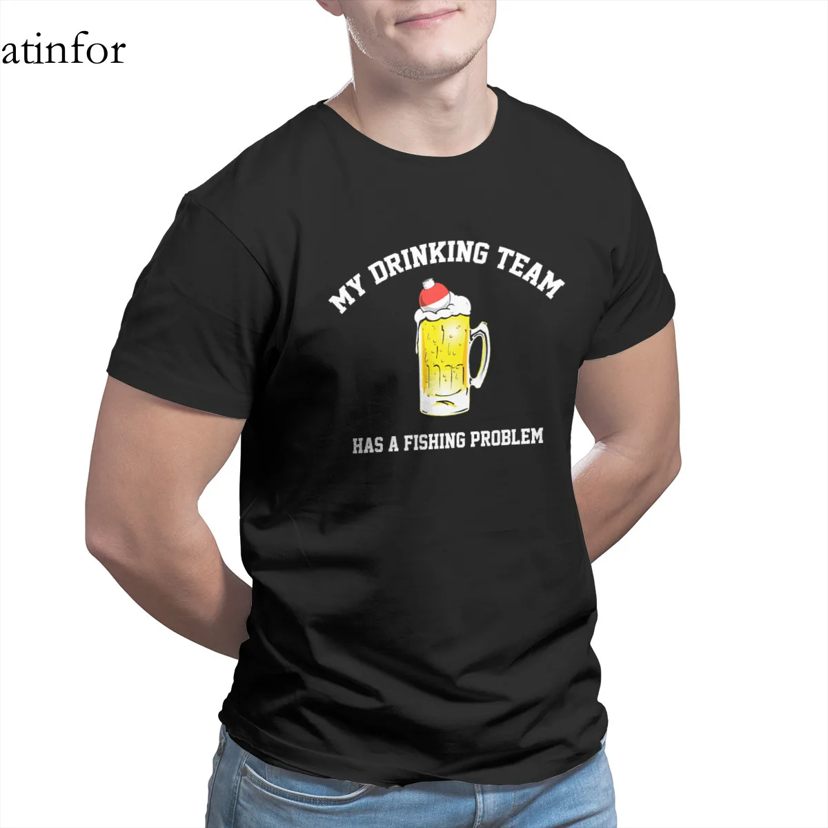 

My Drinking Team has a Fishing Problem T-Shirt 100% Cotton Black Graphic Cosplay Cool Tees 27172