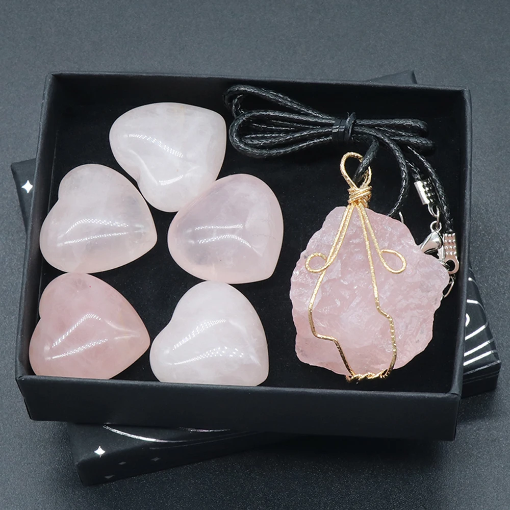 

45cm Natural Heart Shape Rose Quartzs Stone Necklace Ornaments Healing Stone Energy Ore Mineral Crafts Home Decoration 20-35mm