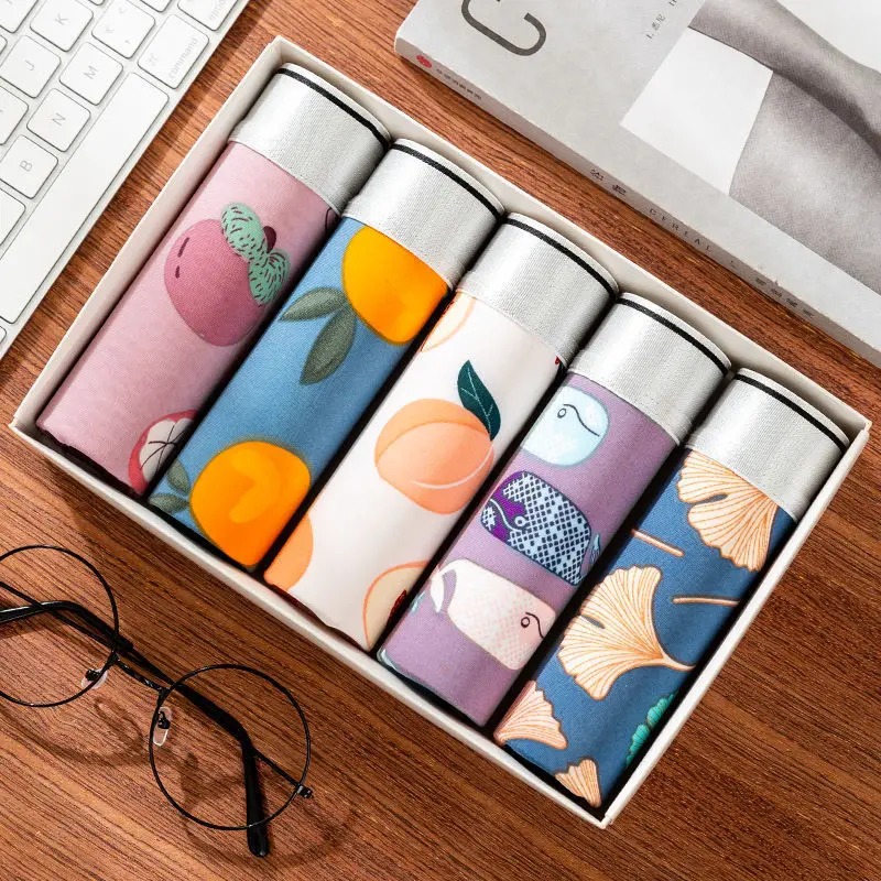 

5pcs Men's Underwear Ice Silk Seamless Panties Male Sexy Stretch Boxer Shorts Summer Breathable Printing Boxers