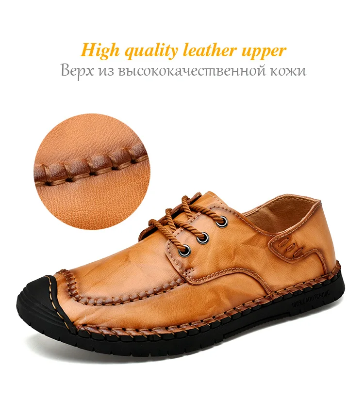 Hot Sale Leather Men Flats Shoes Hand Sewing Men Oxfords Zapatos Hombres Trendy Men Leather Lace Up Shoes High Quality Moccasins