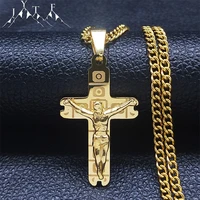 stainless steel christian cross jesus chain necklace gold color faith religion necklace jewelry cha%c3%aene acier inoxydable nxh347s0