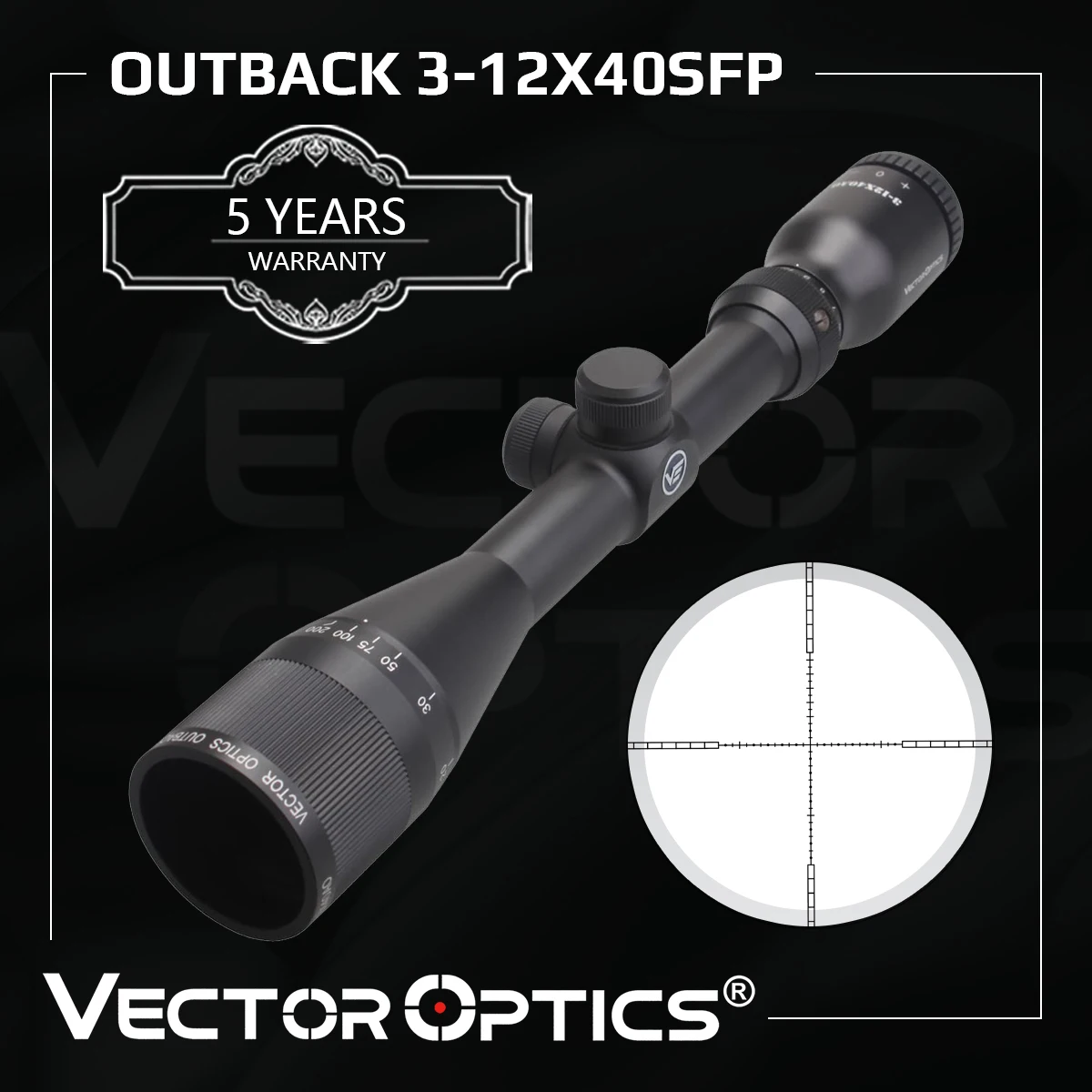 Оптический прицел Vector Optics Outback 3 12x40SFP 25 4 мм 1 дюйм монотрубка 1/4 MOA фокус охоты 223 5 56 7